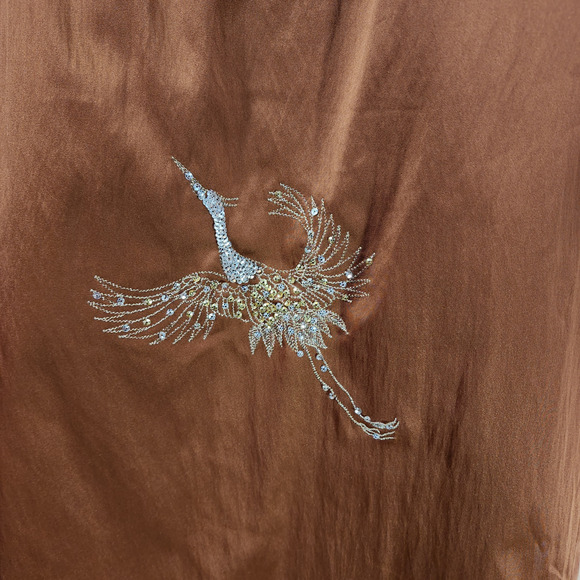 Julian Joyce sz 2 Cocktail Dress Women Slip Caramel Brown Sequin Cranes Vtg NEW - Picture 10 of 14